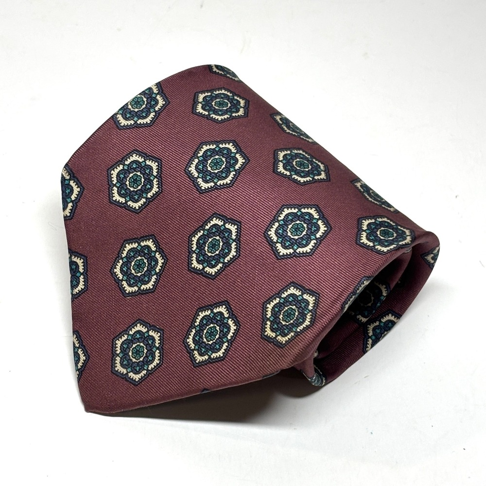 Lazarus Necktie Mens OS Burgundy Italian Silk Geometric Medallion‎ Classic Tie